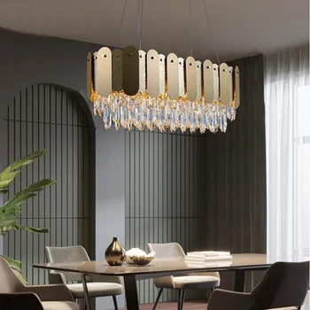 Candelabre, Lămpi cu LED-uri Lumina Pandantiv cu Luciu de cristal din oțel inoxidabil, rectangular living de lux, cristale decorative