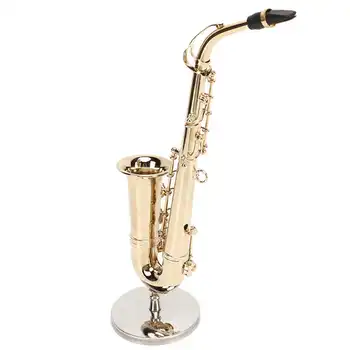 Casă de păpuși Model Ornament 6.3 Inch Miniatură Saxofon Alto Replica cu Stand și Cazul Mini-Saxofon, Instrument Muzical