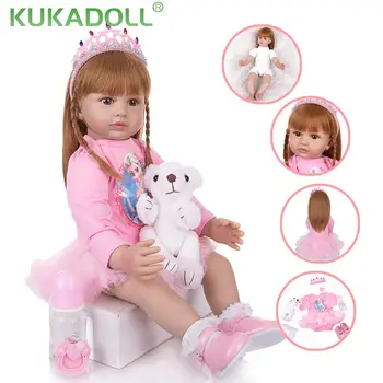 KUKADOLL 60 CM Realiste Renăscut Baby Doll de Silicon, Corp din Bumbac Frumoasa Printesa Bebe Bonecas Fete Jucarii Pentru Copii, Cadouri de Ziua de nastere