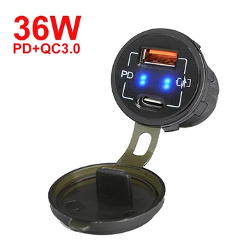 36W Încărcare Rapidă PD+QC3.0 Dual USB Masina Încărcător Priză rezistent la apa 12V/24V Pentru Masina Barca Motocicleta, Camion Marin SUV-ul Cu LED-uri Lumina