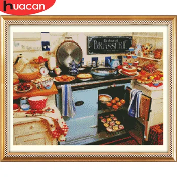 HUACAN Broderie Peisaj Bucătărie lucru Manual Kituri de Pânză Albă DIY cruciulițe Cadou Home Decor 14CT 11CT