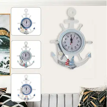 33cm Ancora Ceas din Lemn în Stil Mediteranean Acasă Ceas de Perete Mare Plajă Temă Nautice, Nava Roata Nordic Agățat de Perete Decor