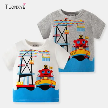 TUONXYE Vara Băieți Copii Haine cu Maneci Scurte T-shirt Drăguț Steamboat Mare Tricotate de Bumbac Casual Moale Respirabil de Sus 2-9y