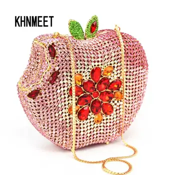 KHNMEET Roz Apple Poșetă de Seară Cristal de Diamant Petrecere de Ambreiaj Femei Nunta de Lux Punga de Fructe de Moda Doamnelor Geantă de mână Pungă SC146