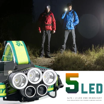 6 Moduri de Iluminare cu 5 LED Lanterna Reincarcabil rezistent la apa 3 T6 2 XPE 60000LM Faruri de Pescuit 18650 USB Cap de Lumină Led-uri