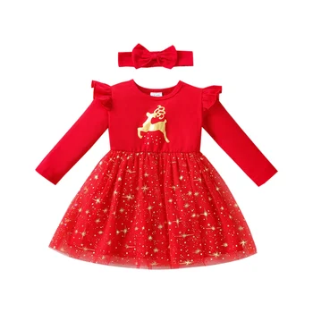 Ma&Copilul 3M-3Y Crăciun Copil Nou-născut Fete Dress Red Deer Paiete, Tutu Rochii de Partid Pentru Fete Copilul Costume Xmas D84