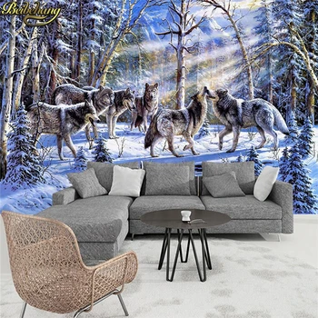 beibehang papel de parede de Zăpadă 3d Grup de lup Foto Murală Tapet Living cafenele Dormitor Living Hârtie de Perete 3D parchet