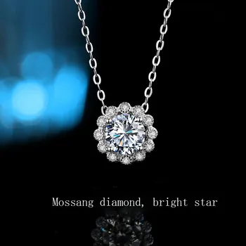 Moissanite Diamant Luminos Floarea Soarelui Femei Colier 1 Carat Clasic Clavicula Lanț Geometrice Rotunde Simple Cadouri Bijuterii