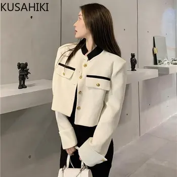 KUSAHIKI Moda Toamna Lovit Culoare Suport Gat Femei Jacheta 2023 Nou de Cauzalitate Scurt Uza Topuri Elegante coreean Geaca cu Maneci Lungi