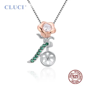 CLUCI Romantic Rose Placat cu Argint 925 Colier Pandantiv Accesoriu DIY Femei Pearl Bine Farmecele Cadouri de Valentine SP479SB
