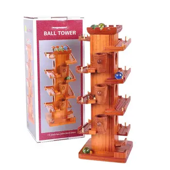 Lemn Amuzant Minge De Marmură Rula Turn De Lemn De Construcție Urmări Jocul Educativ Pentru Copii Jucarie